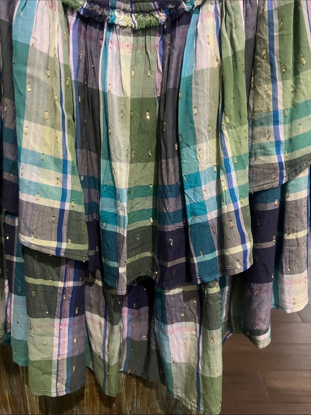Backless Plaid Tiered Sundress in Green & Blue - Picture 5 of 6